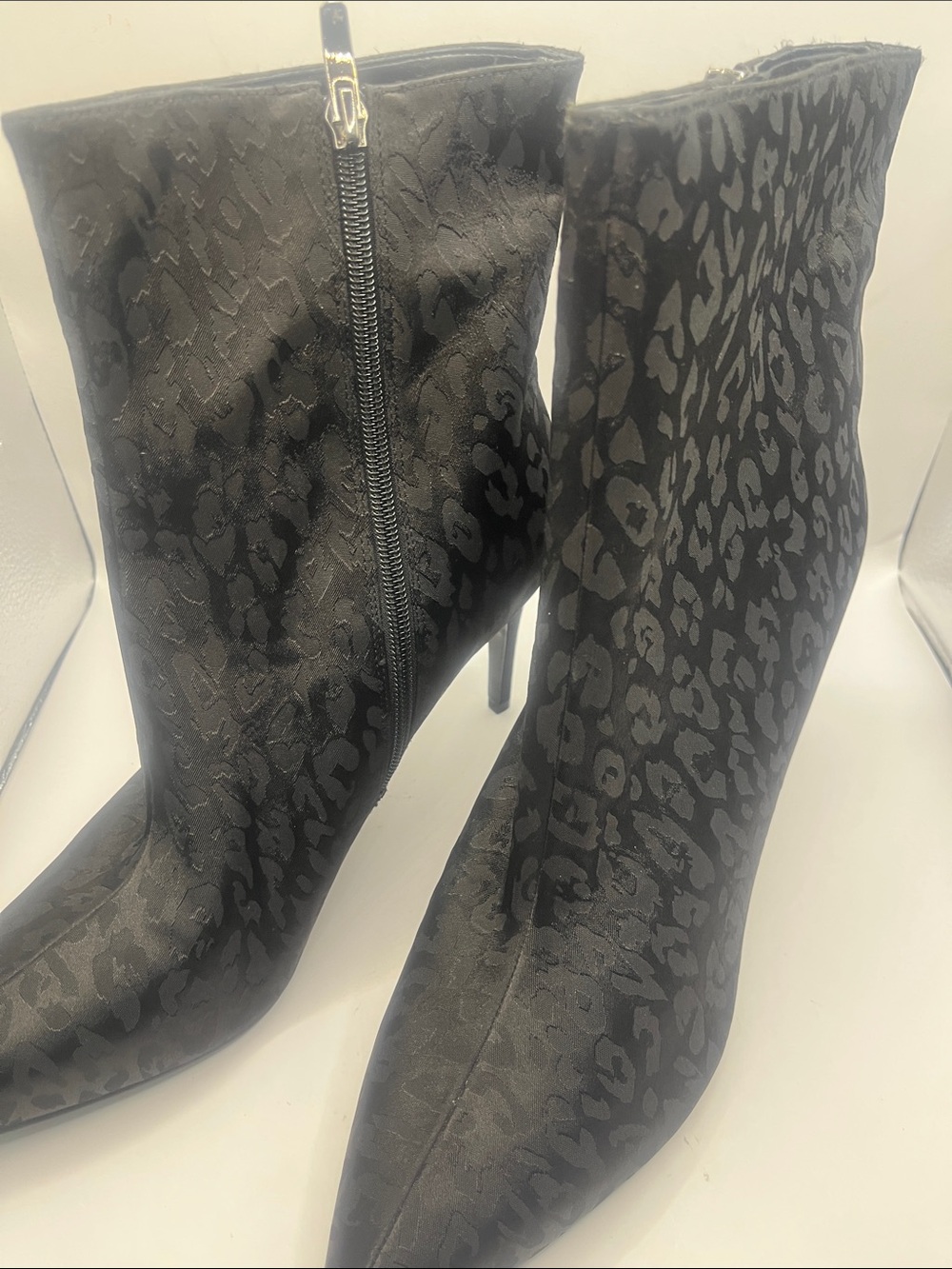Nine West Black Leopard Jacquard Pointed-Toe Ankle Boots